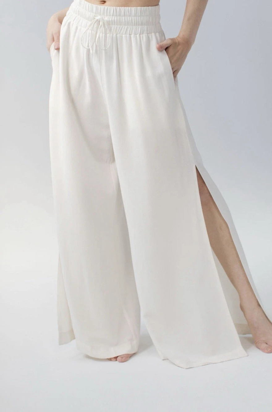 Savvi Maeve Full Length Wide Leg Pants Beige Size:M NWT